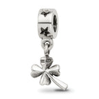 Sterling Silver 925 Four-Leaf Clover Dangle Bead with Antiqued Finish
