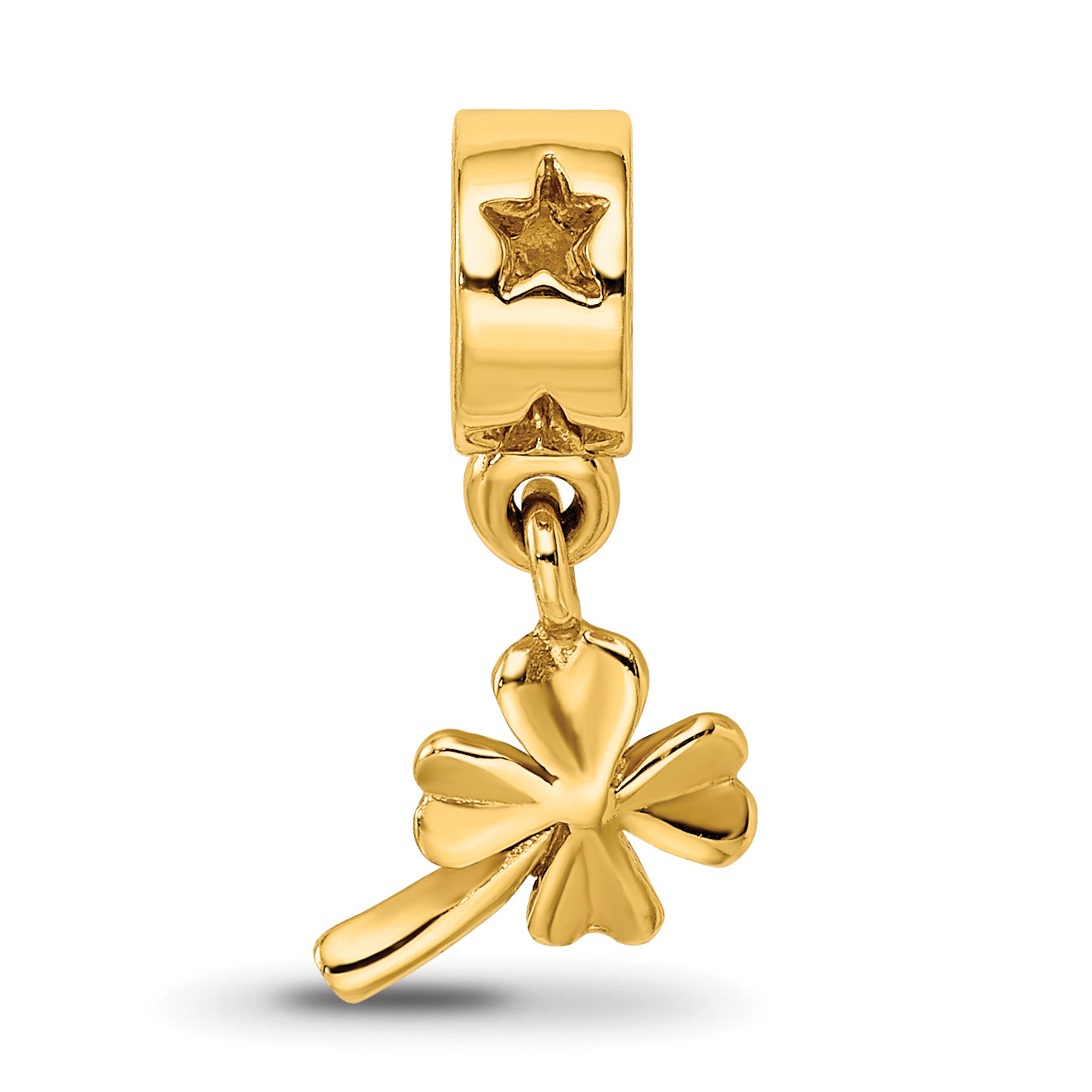Sterling Silver 4-Leaf Clover Dangle Bead with Gold-Plated Accents