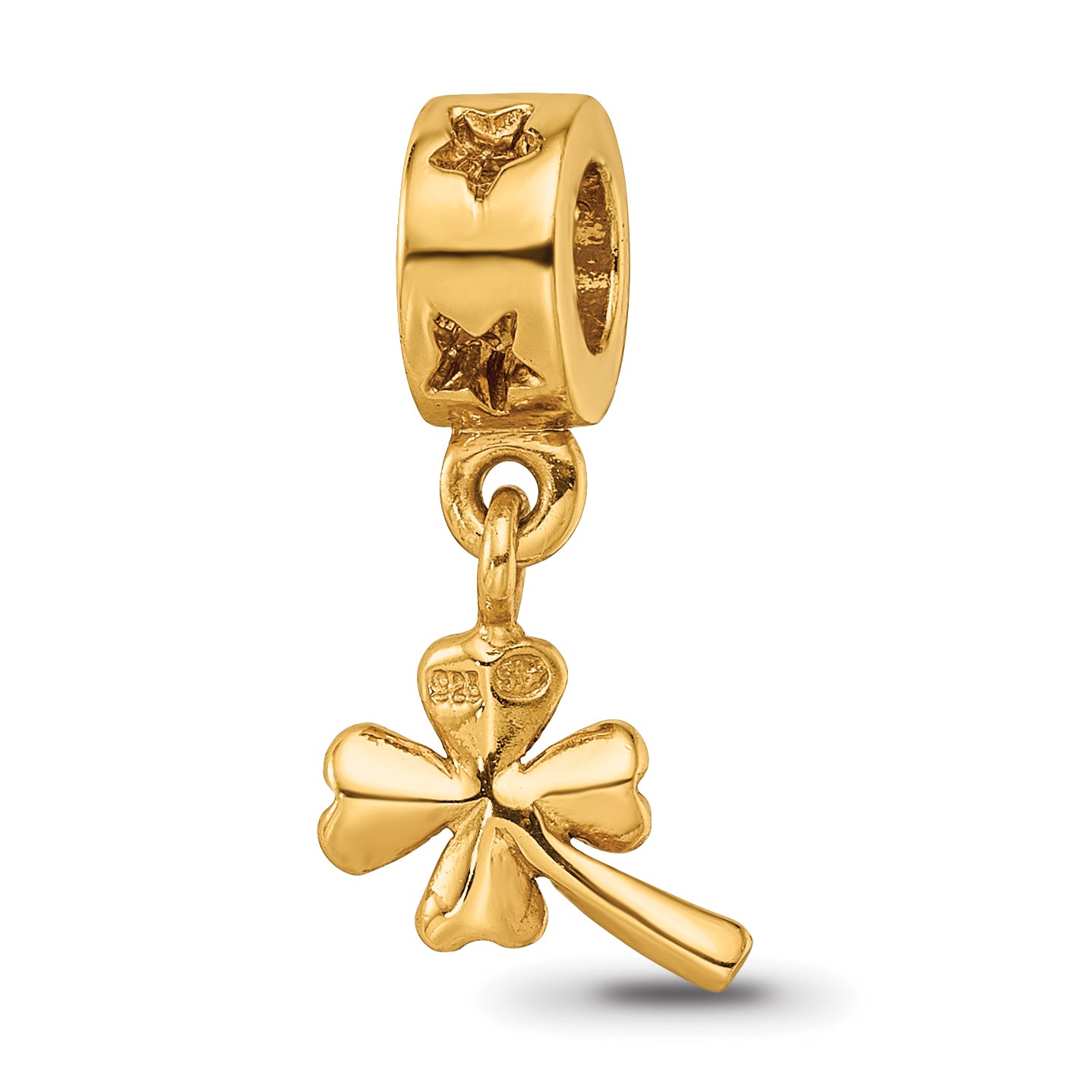 Sterling Silver 4-Leaf Clover Dangle Bead with Gold-Plated Accents