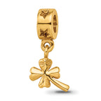 Sterling Silver 4-Leaf Clover Dangle Bead with Gold-Plated Accents