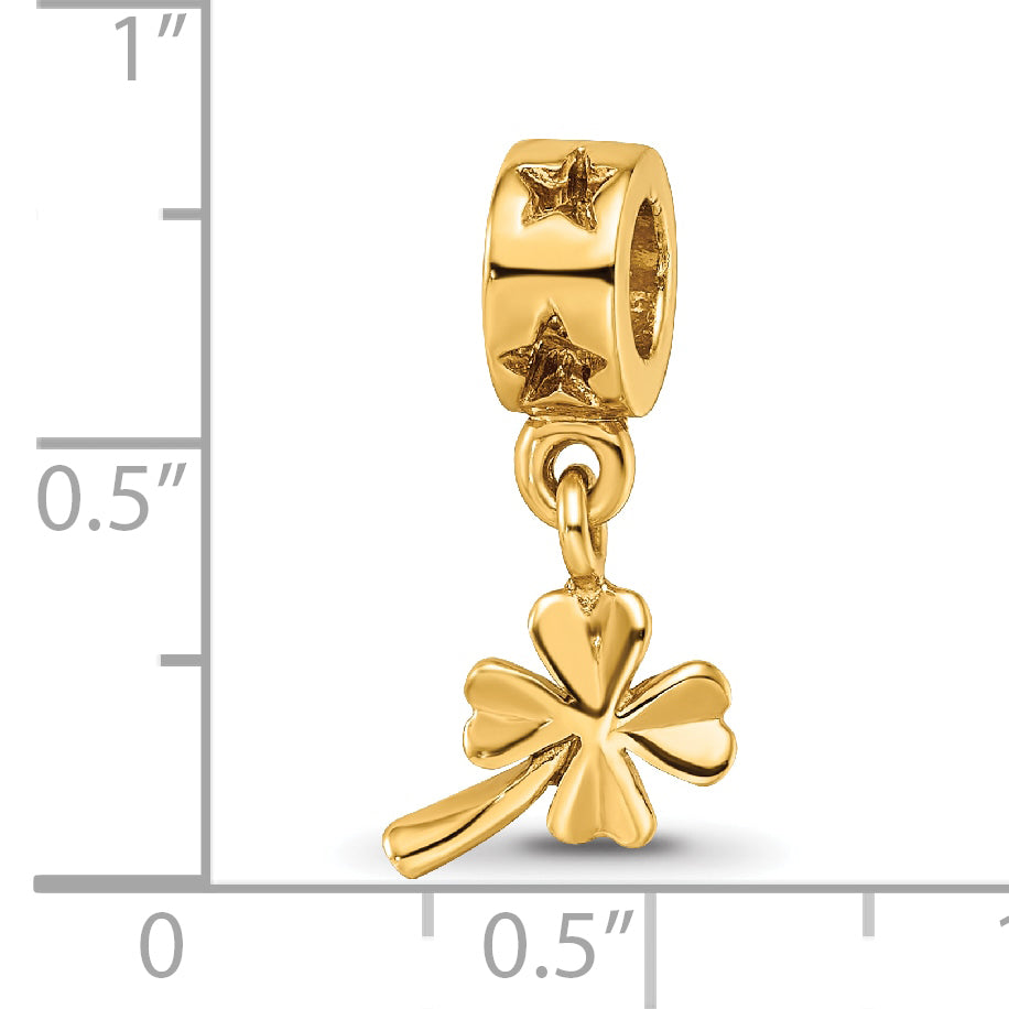Sterling Silver 4-Leaf Clover Dangle Bead with Gold-Plated Accents
