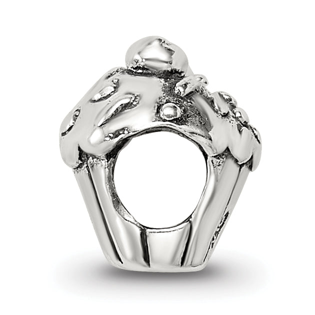 Sterling Silver 925 Kids Cupcake Bead with Antiqued Finish Solid Cast Design