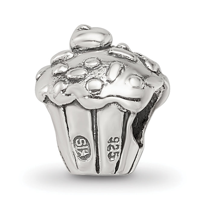 Sterling Silver 925 Kids Cupcake Bead with Antiqued Finish Solid Cast Design