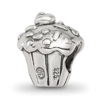 Sterling Silver 925 Kids Cupcake Bead with Antiqued Finish Solid Cast Design