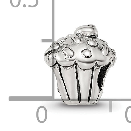 Sterling Silver 925 Kids Cupcake Bead with Antiqued Finish Solid Cast Design