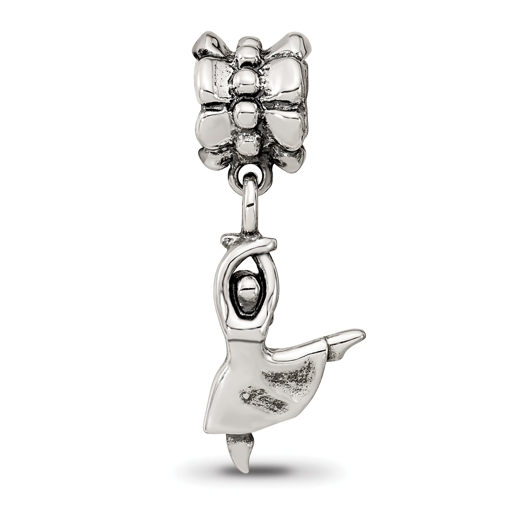 Sterling Silver 925 Dancer Dangle Bead with Antiqued Finish Solid Charm