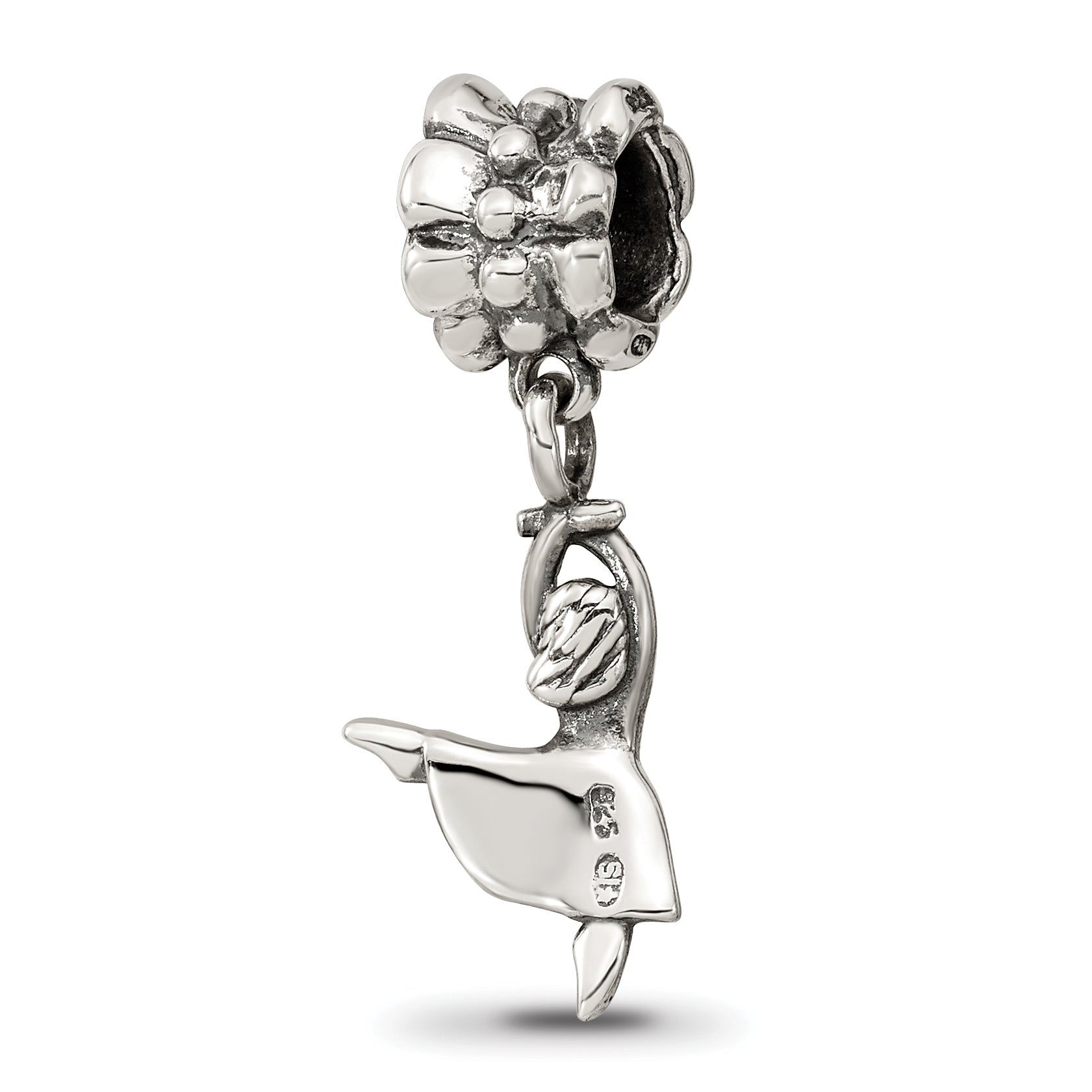 Sterling Silver 925 Dancer Dangle Bead with Antiqued Finish Solid Charm