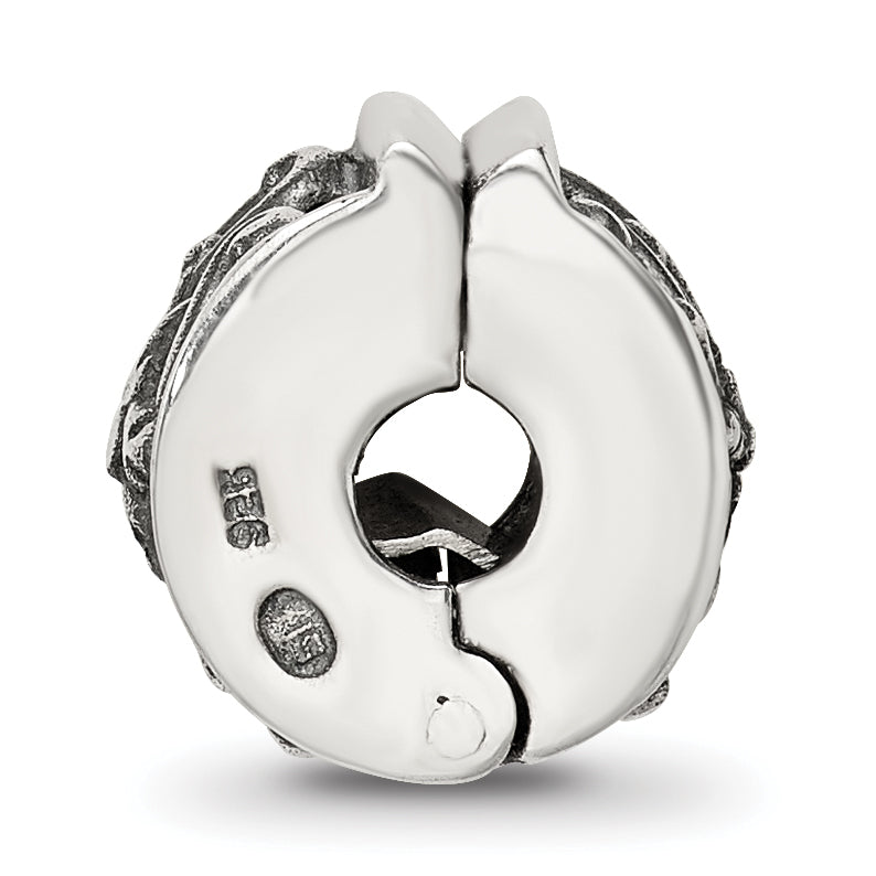 Sterling Silver 925 Antiqued Floral Clip Bead with Hinged Gripper Design Secondary image