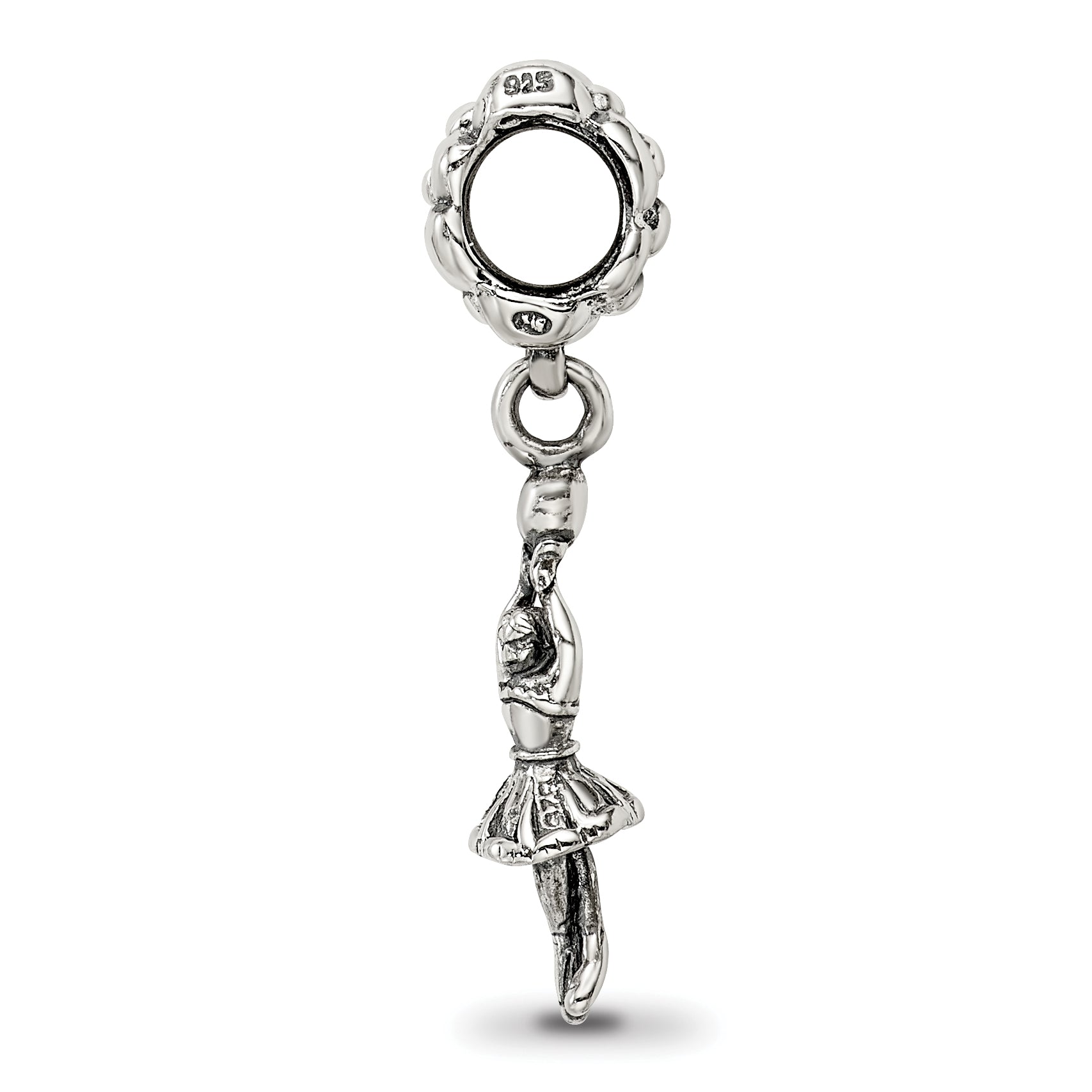 925 Sterling Silver Ballerina Dangle Bead with Antiqued Finish Elegant Design