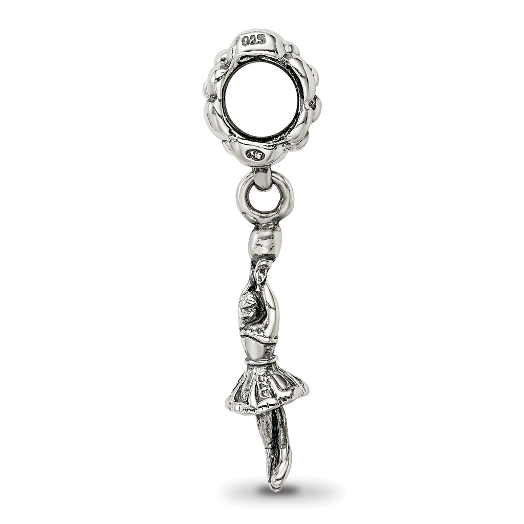 925 Sterling Silver Ballerina Dangle Bead with Antiqued Finish Elegant Design
