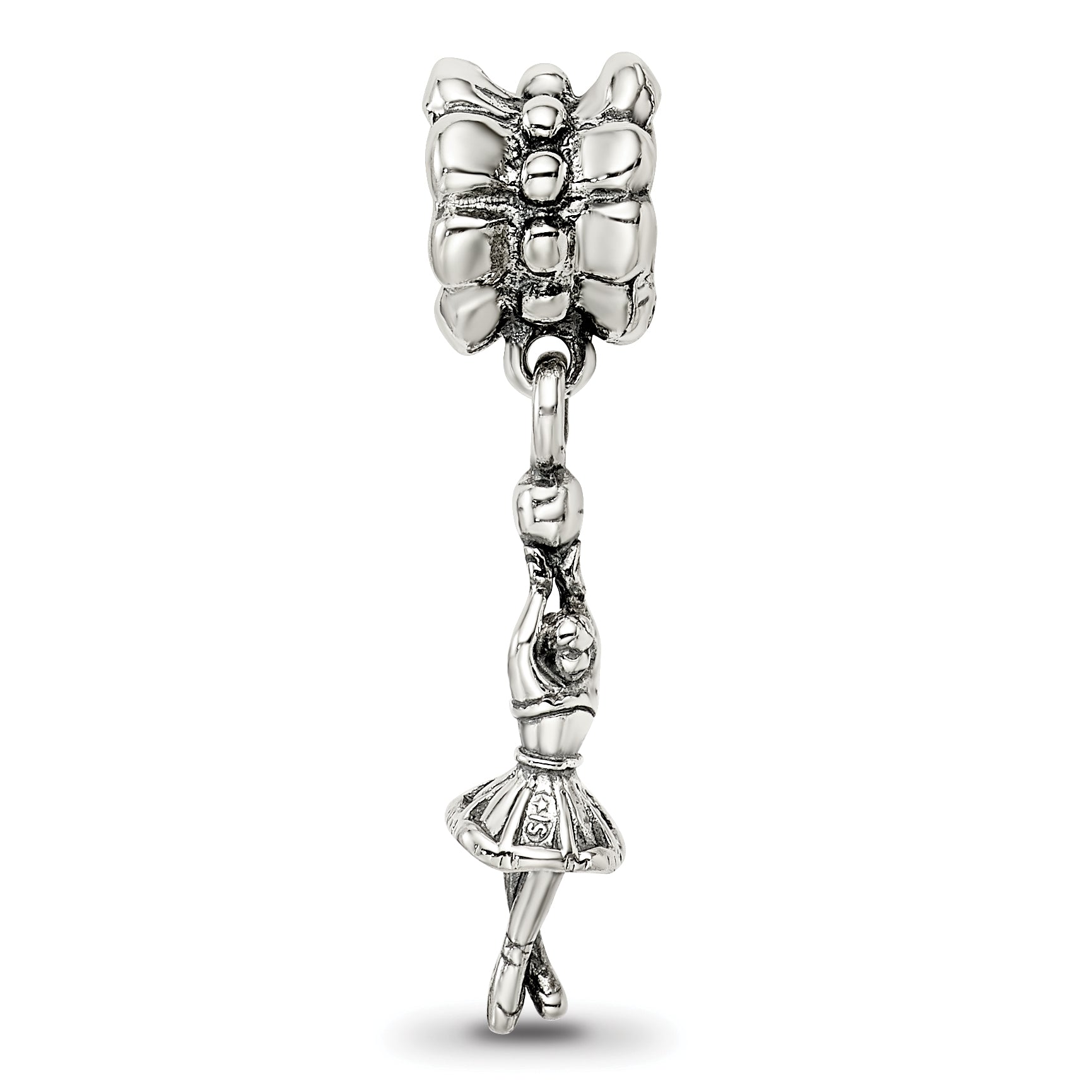 925 Sterling Silver Ballerina Dangle Bead with Antiqued Finish Elegant Design