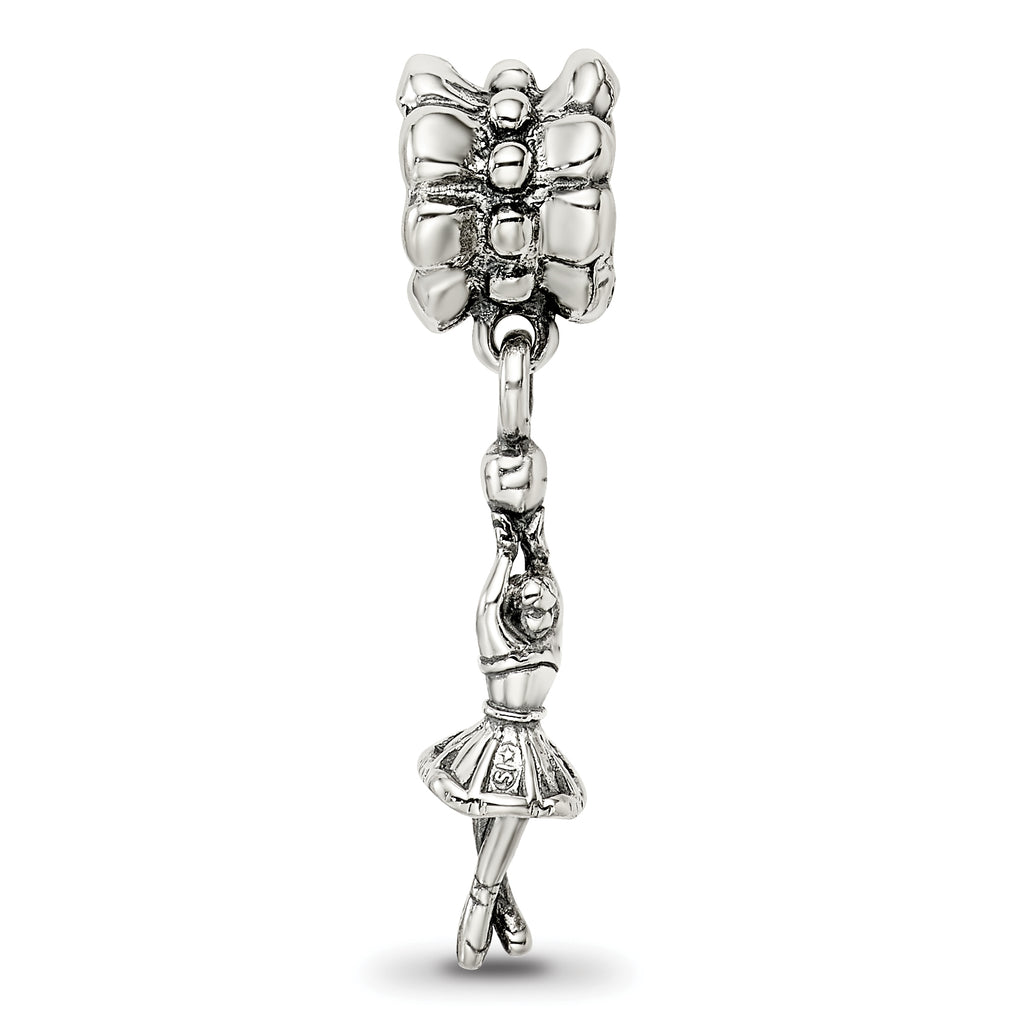 925 Sterling Silver Ballerina Dangle Bead with Antiqued Finish Elegant Design