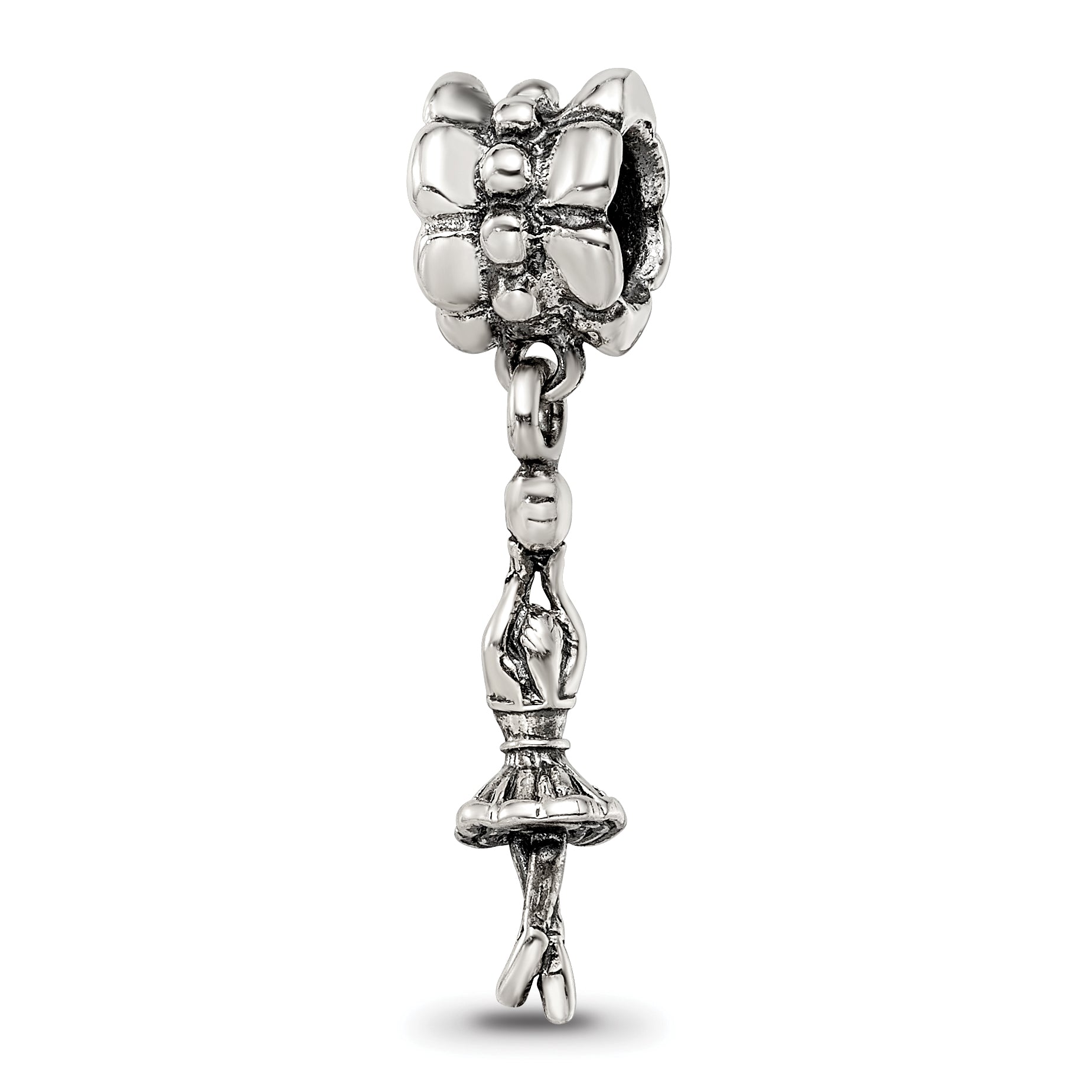 925 Sterling Silver Ballerina Dangle Bead with Antiqued Finish Elegant Design