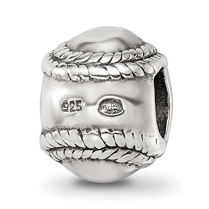 Sterling Silver 925 Baseball Bead with Antiqued Finish  Solid Cast Classic Design