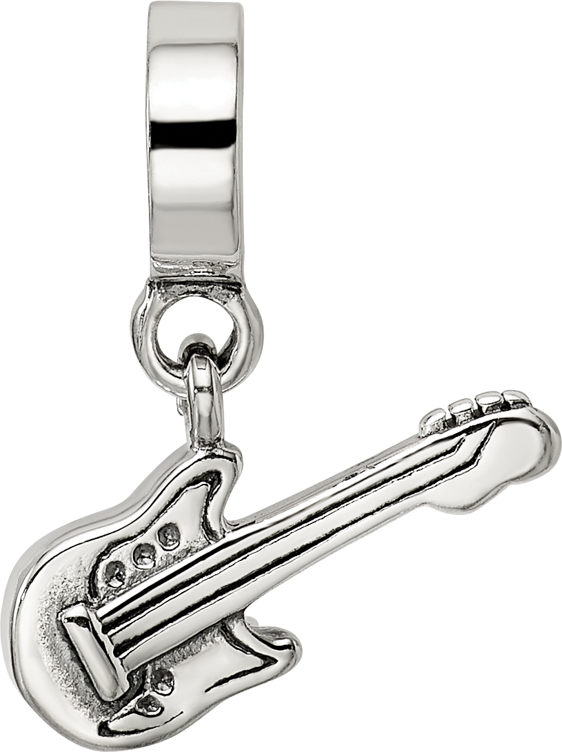 Sterling Silver 925 Electric Guitar Dangle Bead with Antiqued Finish Stylish