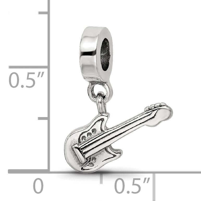Sterling Silver 925 Electric Guitar Dangle Bead with Antiqued Finish Stylish