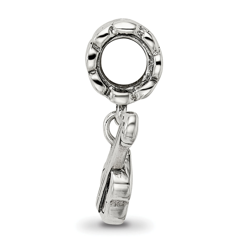Sterling Silver 925 Antiqued Guitar Dangle Bead with Solid Design