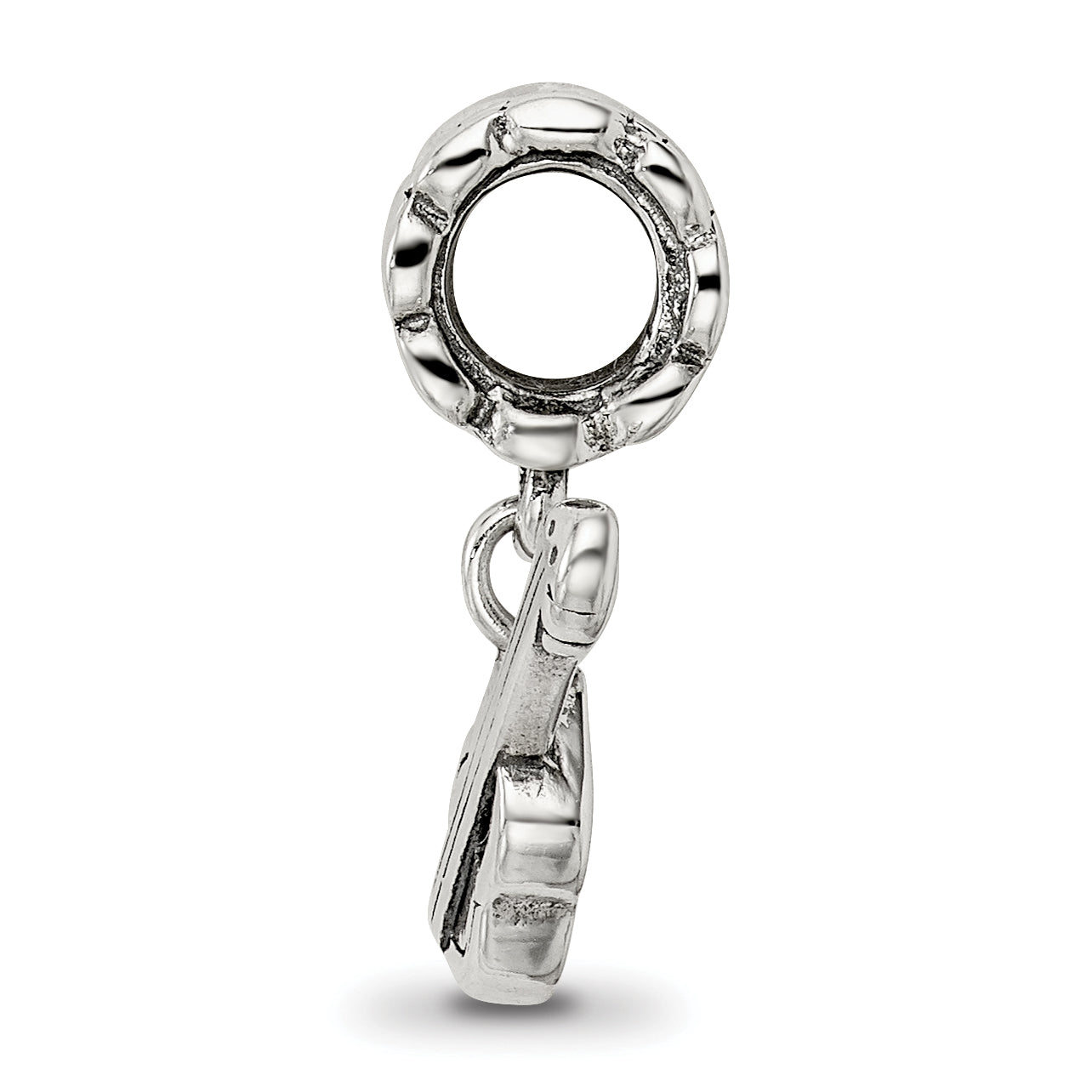 Sterling Silver 925 Antiqued Guitar Dangle Bead with Solid Design