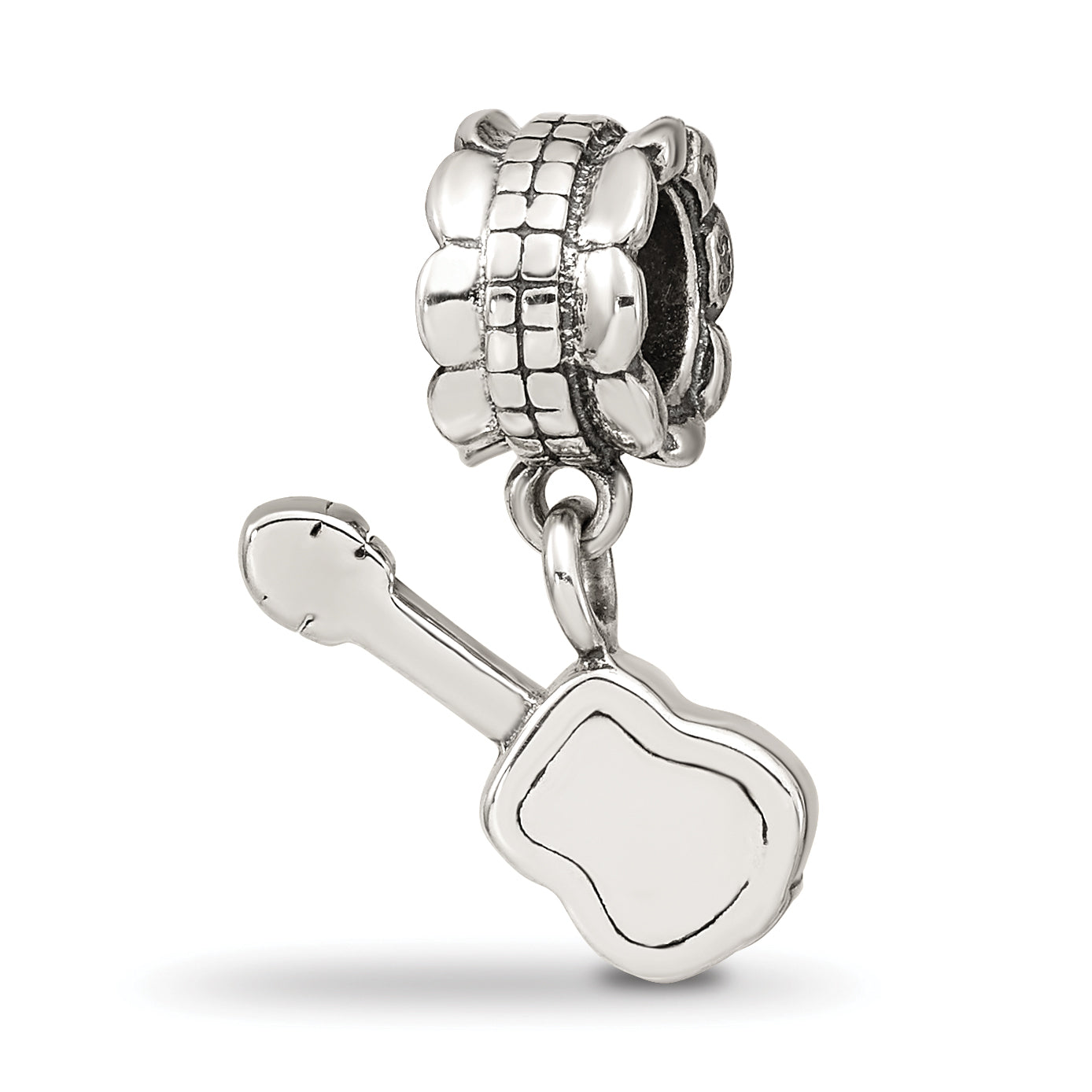 Sterling Silver 925 Antiqued Guitar Dangle Bead with Solid Design