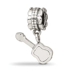 Sterling Silver 925 Antiqued Guitar Dangle Bead with Solid Design