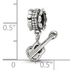 Sterling Silver 925 Antiqued Guitar Dangle Bead with Solid Design