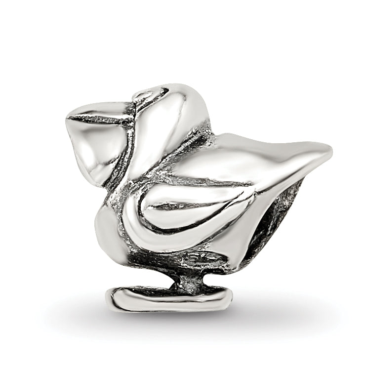 Sterling Silver 925 Kids Pelican Bead with Antiqued Finish Solid Design