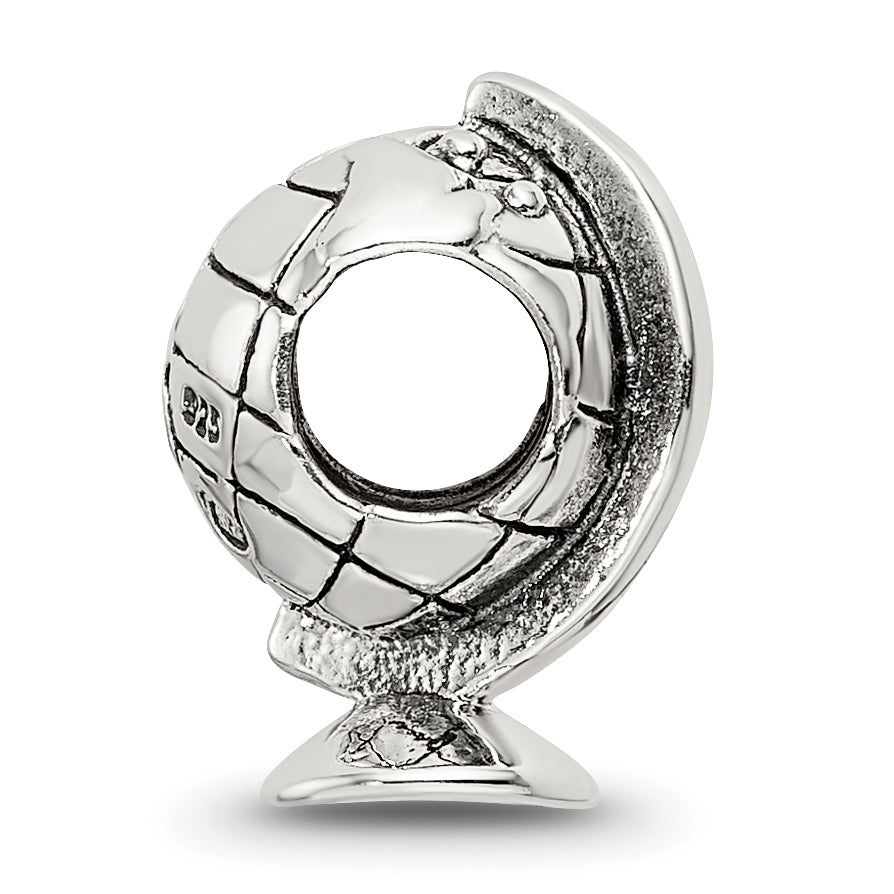 Sterling Silver 925 Antiqued Globe Bead with Solid Casted Design Secondary image