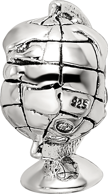 Sterling Silver 925 Antiqued Globe Bead with Solid Casted Design