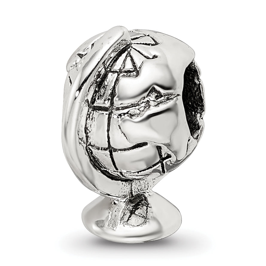 Sterling Silver 925 Antiqued Globe Bead with Solid Casted Design
