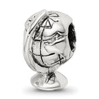 Sterling Silver 925 Antiqued Globe Bead with Solid Casted Design