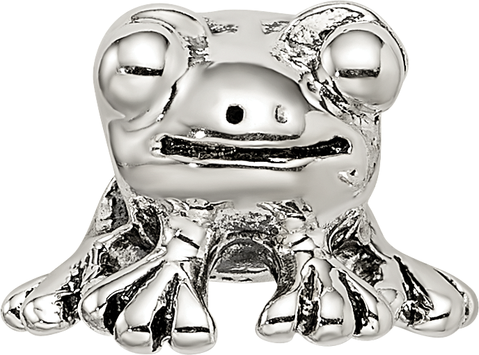 Sterling Silver 925 Antiqued Frog Bead Solid Casted Premium Charm