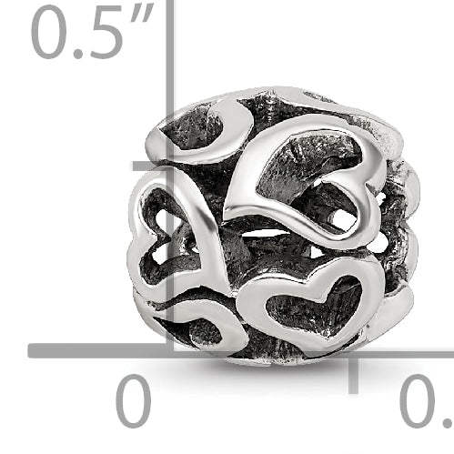 Sterling Silver 925 Heart Bead with Antiqued Finish Solid Craftmanship