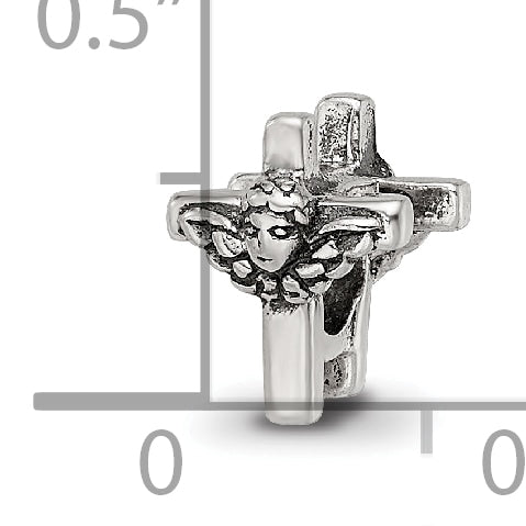 Sterling Silver 925 Kids Angel Cross Bead with Antiqued Finish