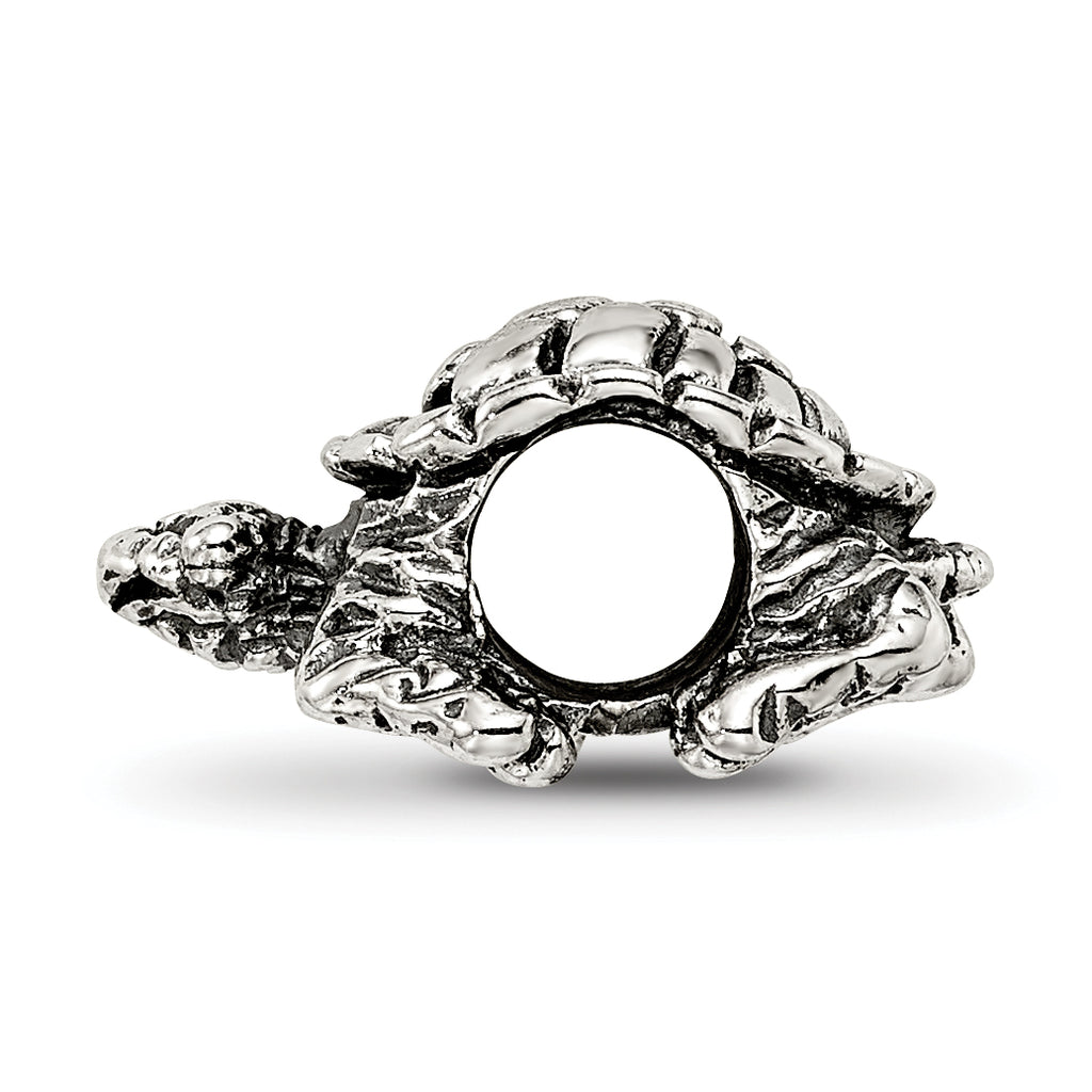 Sterling Silver 925 Turtle Bead with Antiqued Finish Solid Cast Design