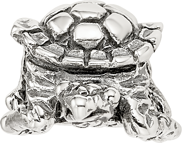Sterling Silver 925 Turtle Bead with Antiqued Finish Solid Cast Design