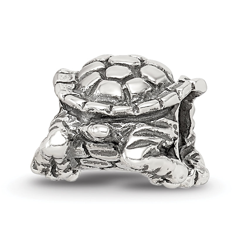 Sterling Silver 925 Turtle Bead with Antiqued Finish Solid Cast Design