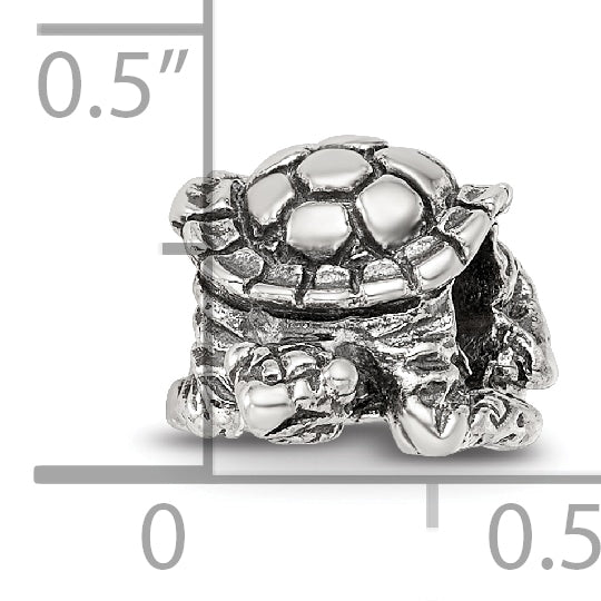 Sterling Silver 925 Turtle Bead with Antiqued Finish Solid Cast Design