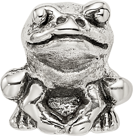Sterling Silver 925 Kids Frog Bead with Antiqued Finish, Solid and Casted