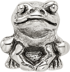 Sterling Silver 925 Kids Frog Bead with Antiqued Finish, Solid and Casted