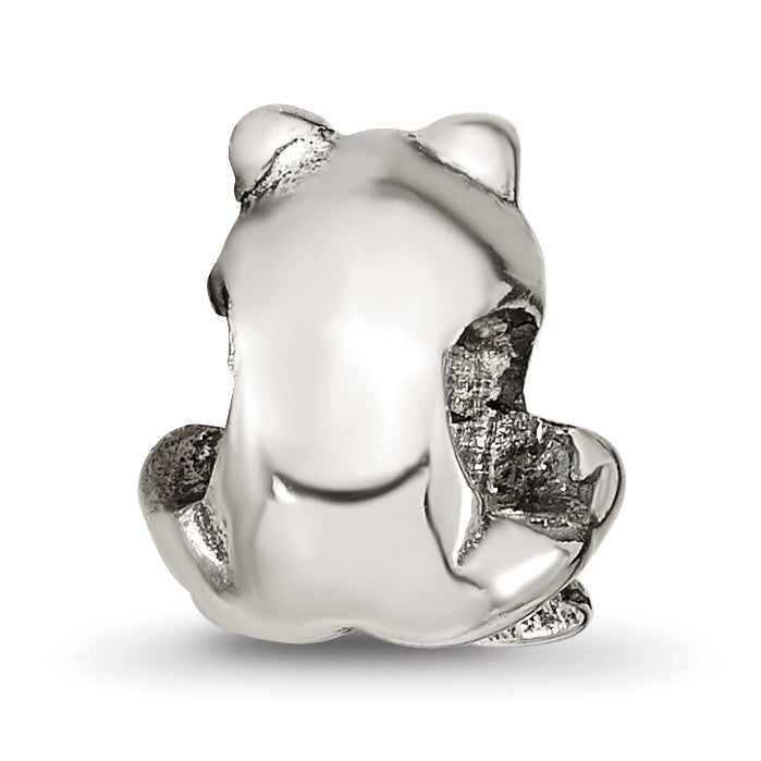 Sterling Silver 925 Kids Frog Bead with Antiqued Finish, Solid and Casted