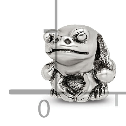 Sterling Silver 925 Kids Frog Bead with Antiqued Finish, Solid and Casted