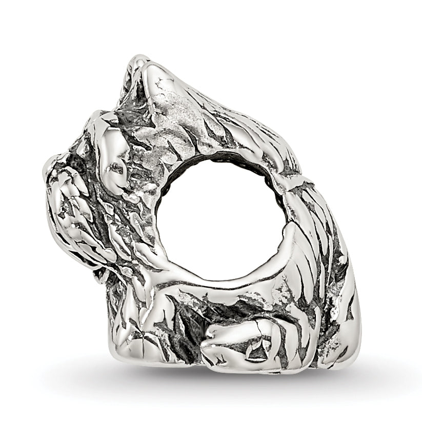 Sterling Silver 925 Scottish Terrier Bead with Antiqued Finish Solid Design