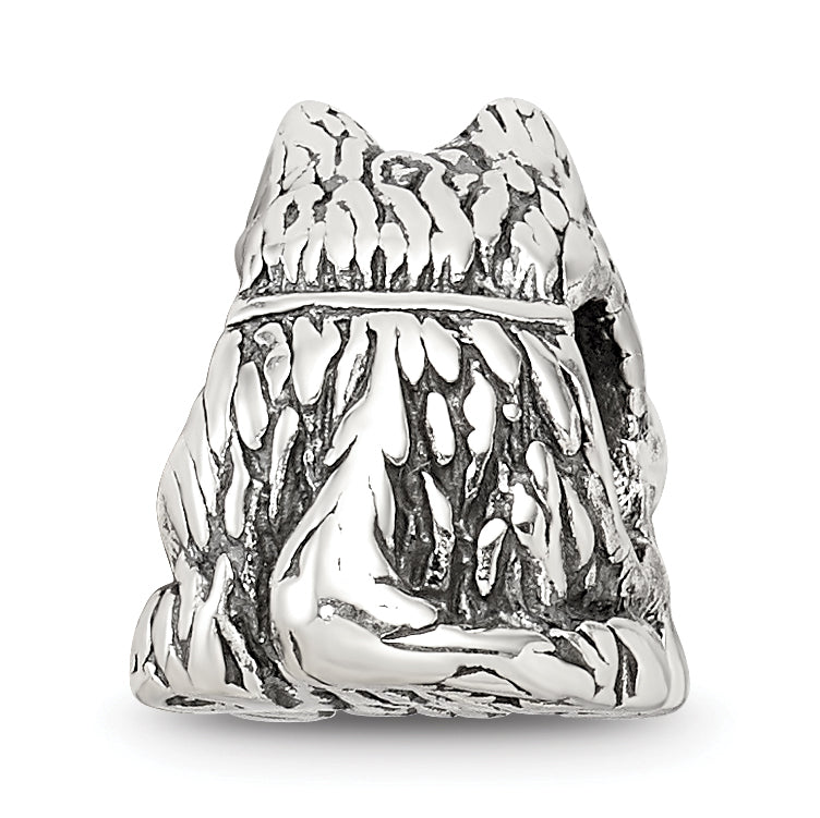 Sterling Silver 925 Scottish Terrier Bead with Antiqued Finish Solid Design