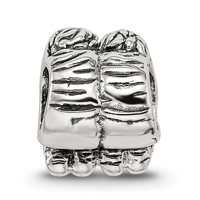 Sterling Silver 925 Bead with Two Kids Design Antiqued Finish