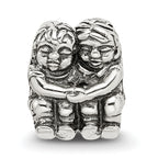 Sterling Silver 925 Bead with Two Kids Design Antiqued Finish