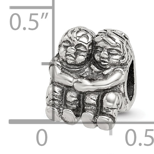 Sterling Silver 925 Bead with Two Kids Design Antiqued Finish