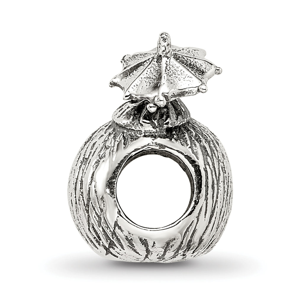 Sterling Silver 925 Coconut Drink Bead with Antiqued Finish Solid Cast