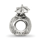 Sterling Silver 925 Coconut Drink Bead with Antiqued Finish Solid Cast