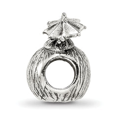 Sterling Silver 925 Coconut Drink Bead with Antiqued Finish Solid Cast