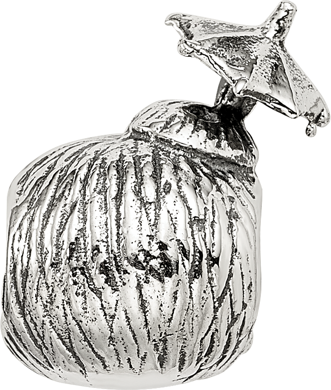 Sterling Silver 925 Coconut Drink Bead with Antiqued Finish Solid Cast